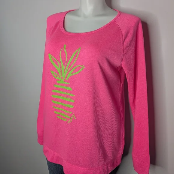 Lilly Pulitzer Pink Green Pineapple Long Sleeve Sweatshirt XL - Picture 2 of 8